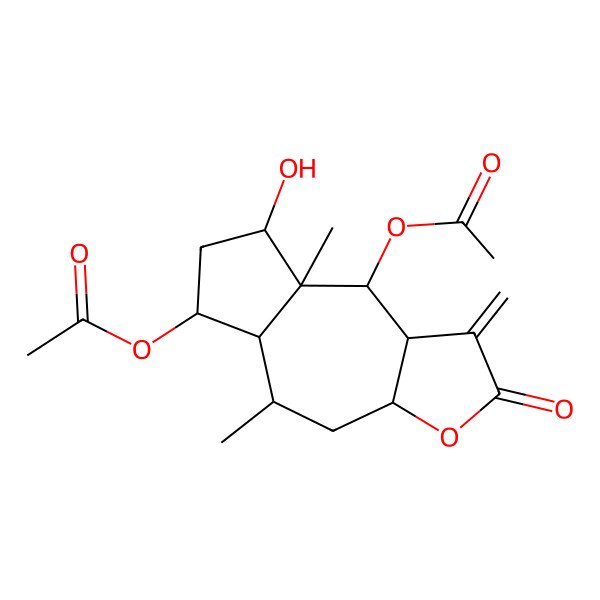 2D Structure of [(3aS,5R,5aS,6S,8S,8aR,9S,9aS)-9-acetyloxy-8-hydroxy-5,8a-dimethyl-1-methylidene-2-oxo-4,5,5a,6,7,8,9,9a-octahydro-3aH-azuleno[6,5-b]furan-6-yl] acetate