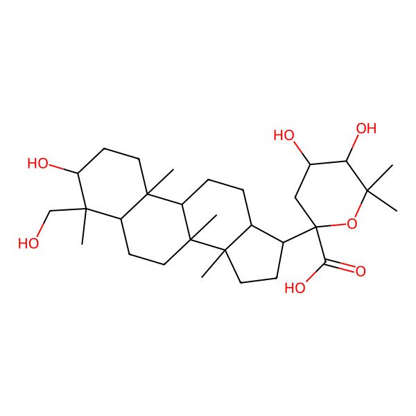 2D Structure of 4,5-dihydroxy-2-[3-hydroxy-4-(hydroxymethyl)-4,8,10,14-tetramethyl-2,3,5,6,7,9,11,12,13,15,16,17-dodecahydro-1H-cyclopenta[a]phenanthren-17-yl]-6,6-dimethyloxane-2-carboxylic acid