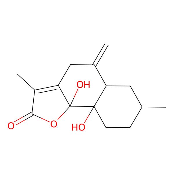 2D Structure of 9a,9b-Dihydroxy-3,7-dimethyl-5-methylidene-4,5a,6,7,8,9-hexahydrobenzo[g][1]benzofuran-2-one