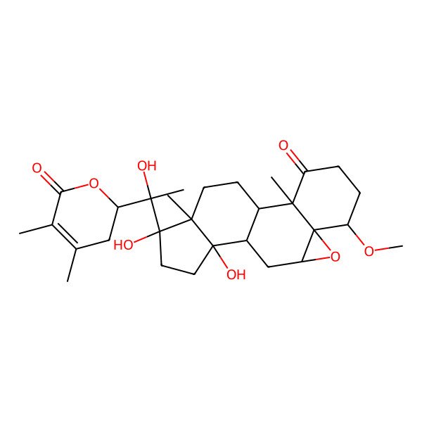 2D Structure of 15-[1-(4,5-Dimethyl-6-oxo-2,3-dihydropyran-2-yl)-1-hydroxyethyl]-12,15-dihydroxy-6-methoxy-2,16-dimethyl-8-oxapentacyclo[9.7.0.02,7.07,9.012,16]octadecan-3-one