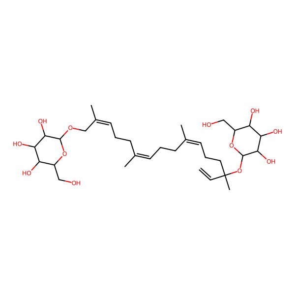2D Structure of (2R,3S,4S,5R,6R)-2-(hydroxymethyl)-6-[(2Z,6E,10E)-2,6,10,14-tetramethyl-14-[(2S,3R,4S,5S,6R)-3,4,5-trihydroxy-6-(hydroxymethyl)oxan-2-yl]oxyhexadeca-2,6,10,15-tetraenoxy]oxane-3,4,5-triol
