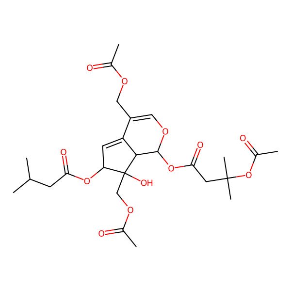 2D Structure of [(1R,6R,7S,7aR)-4,7-bis(acetyloxymethyl)-7-hydroxy-6-(3-methylbutanoyloxy)-6,7a-dihydro-1H-cyclopenta[c]pyran-1-yl] 3-acetyloxy-3-methylbutanoate