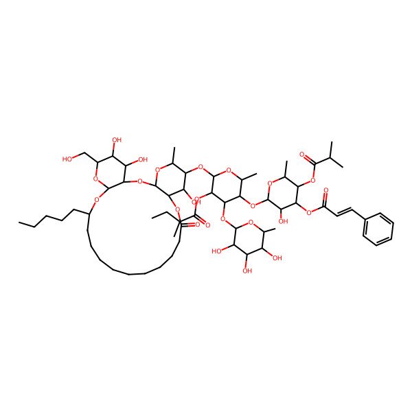 2D Structure of [(2S,3R,4R,5S,6S)-5-[(2S,3R,4S,5S,6S)-3-hydroxy-6-methyl-5-(2-methylpropanoyloxy)-4-[(E)-3-phenylprop-2-enoyl]oxyoxan-2-yl]oxy-6-methyl-2-[[(1R,3S,5S,6R,7R,8R,20S,22R,24R,25S,26S)-7,25,26-trihydroxy-24-(hydroxymethyl)-5-methyl-10-oxo-20-pentyl-2,4,9,21,23-pentaoxatricyclo[20.4.0.03,8]hexacosan-6-yl]oxy]-4-[(2S,3R,4R,5R,6S)-3,4,5-trihydroxy-6-methyloxan-2-yl]oxyoxan-3-yl] (2S)-2-methylbutanoate
