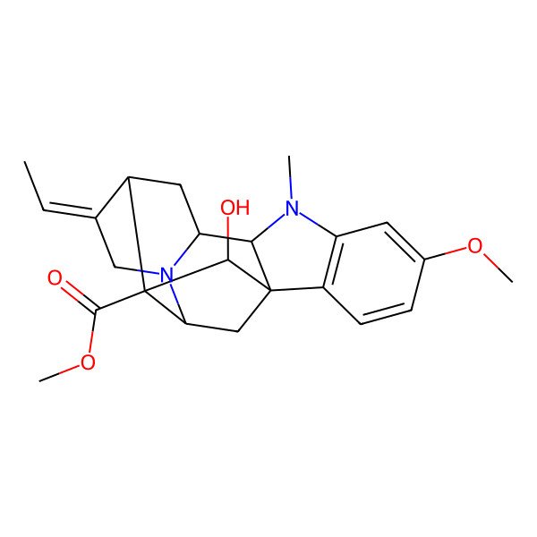 2D Structure of Methyl 13-ethylidene-18-hydroxy-5-methoxy-8-methyl-8,15-diazahexacyclo[14.2.1.01,9.02,7.010,15.012,17]nonadeca-2(7),3,5-triene-17-carboxylate
