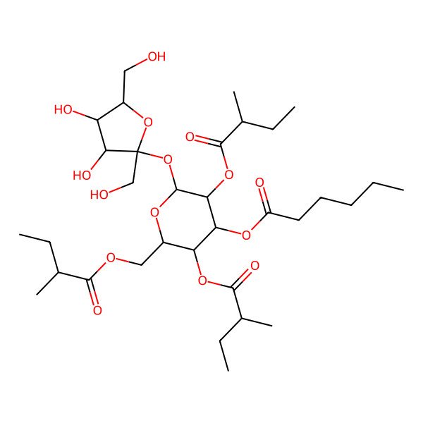 2D Structure of [(2R,3R,4S,5R,6R)-2-[(2S,3S,4S,5R)-3,4-dihydroxy-2,5-bis(hydroxymethyl)oxolan-2-yl]oxy-3,5-bis[[(2R)-2-methylbutanoyl]oxy]-6-[[(2R)-2-methylbutanoyl]oxymethyl]oxan-4-yl] hexanoate