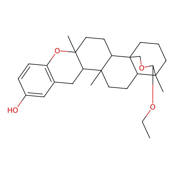 2D Structure of (1S,5S,15R,19S,20S)-20-ethoxy-5,15,19-trimethyl-6,21-dioxahexacyclo[17.3.3.01,18.02,15.05,14.07,12]pentacosa-7(12),8,10-trien-10-ol