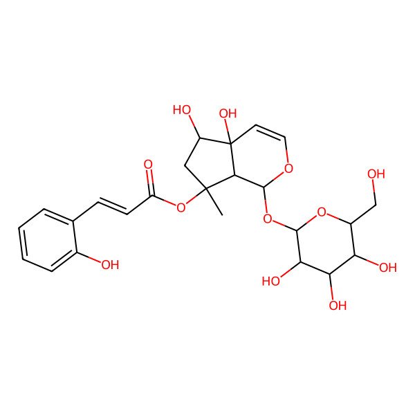 2D Structure of [(1S,4aS,5R,7S,7aS)-4a,5-dihydroxy-7-methyl-1-[(2S,3R,4S,5S,6R)-3,4,5-trihydroxy-6-(hydroxymethyl)oxan-2-yl]oxy-1,5,6,7a-tetrahydrocyclopenta[c]pyran-7-yl] (E)-3-(2-hydroxyphenyl)prop-2-enoate