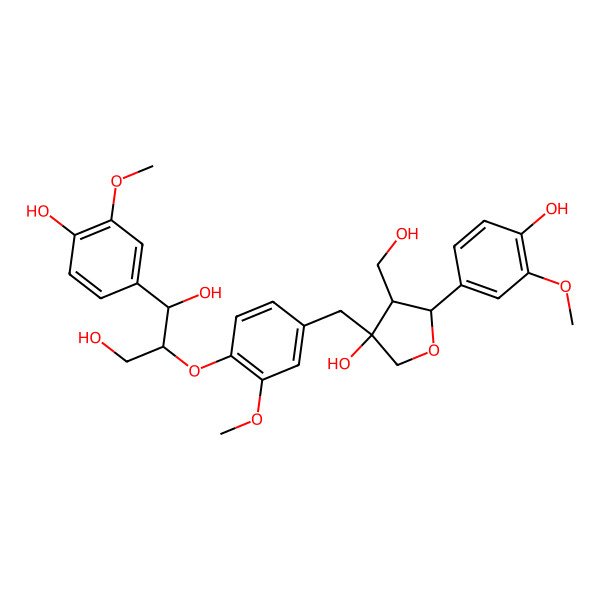 2D Structure of 2-[4-[[3-Hydroxy-5-(4-hydroxy-3-methoxyphenyl)-4-(hydroxymethyl)oxolan-3-yl]methyl]-2-methoxyphenoxy]-1-(4-hydroxy-3-methoxyphenyl)propane-1,3-diol