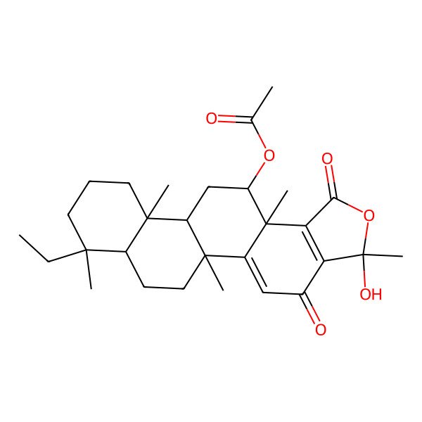 2D Structure of [(3R,5bR,7aS,8S,11aS,11bR,13S,13aS)-8-ethyl-3-hydroxy-3,5b,8,11a,13a-pentamethyl-1,4-dioxo-7,7a,9,10,11,11b,12,13-octahydro-6H-phenanthro[2,1-e][2]benzofuran-13-yl] acetate