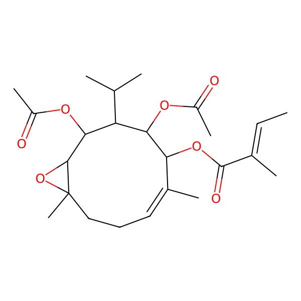 2D Structure of [(1S,2S,3S,4S,5S,6E,10R)-2,4-diacetyloxy-6,10-dimethyl-3-propan-2-yl-11-oxabicyclo[8.1.0]undec-6-en-5-yl] (E)-2-methylbut-2-enoate