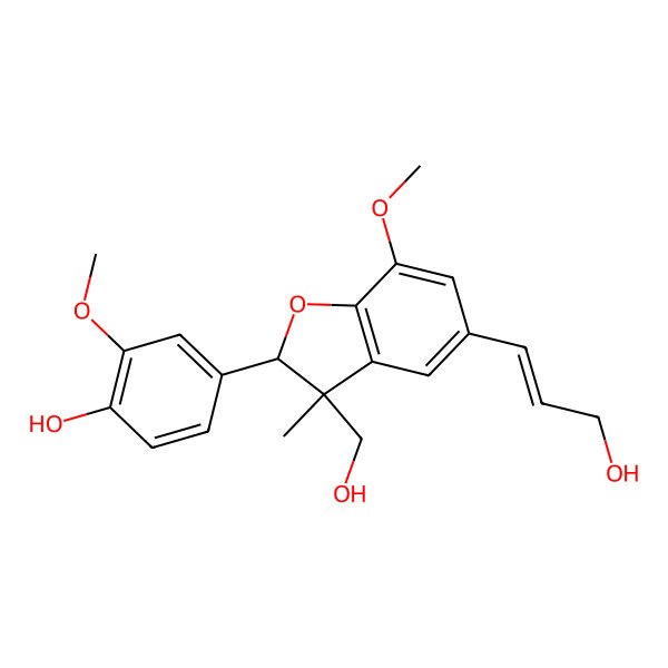 2D Structure of 4-[3-(hydroxymethyl)-5-(3-hydroxyprop-1-enyl)-7-methoxy-3-methyl-2H-1-benzofuran-2-yl]-2-methoxyphenol