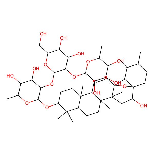2D Structure of (2S,3R,4S,5S,6S)-2-[(2S,3R,4S,5S,6R)-2-[(2R,3R,4S,5R,6R)-4,5-dihydroxy-2-[[(1S,2R,4S,5R,8R,10S,13S,14R,18R,19S,20R)-2-hydroxy-4,5,9,9,13,19,20-heptamethyl-24-oxahexacyclo[15.5.2.01,18.04,17.05,14.08,13]tetracos-15-en-10-yl]oxy]-6-methyloxan-3-yl]oxy-4,5-dihydroxy-6-(hydroxymethyl)oxan-3-yl]oxy-6-methyloxane-3,4,5-triol