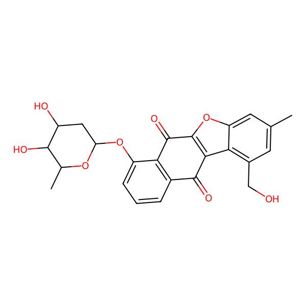 2D Structure of 7-[(2S,4S,5R)-4,5-dihydroxy-6-methyloxan-2-yl]oxy-1-(hydroxymethyl)-3-methylnaphtho[3,2-b][1]benzofuran-6,11-dione