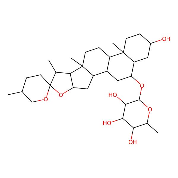 2D Structure of 2-(16-Hydroxy-5',7,9,13-tetramethylspiro[5-oxapentacyclo[10.8.0.02,9.04,8.013,18]icosane-6,2'-oxane]-19-yl)oxy-6-methyloxane-3,4,5-triol