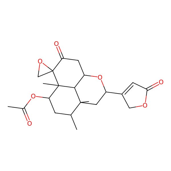 2D Structure of (2R,3aR,4S,6R,6aR,7S,9aS,9bS)-3a,4,6a-trimethyl-8-oxo-2-(5-oxo-2,5-dihydrofuran-3-yl)decahydro-2H-spiro[benzo[de]chromene-7,2'-oxiran]-6-yl rel-acetate