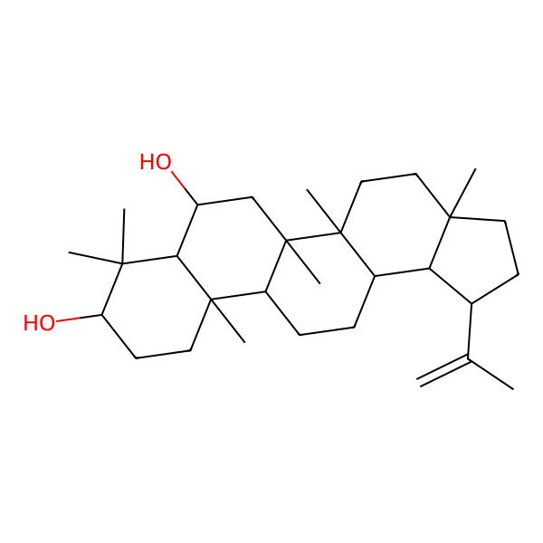 2D Structure of 3a,5a,5b,8,8,11a-Hexamethyl-1-prop-1-en-2-yl-1,2,3,4,5,6,7,7a,9,10,11,11b,12,13,13a,13b-hexadecahydrocyclopenta[a]chrysene-7,9-diol