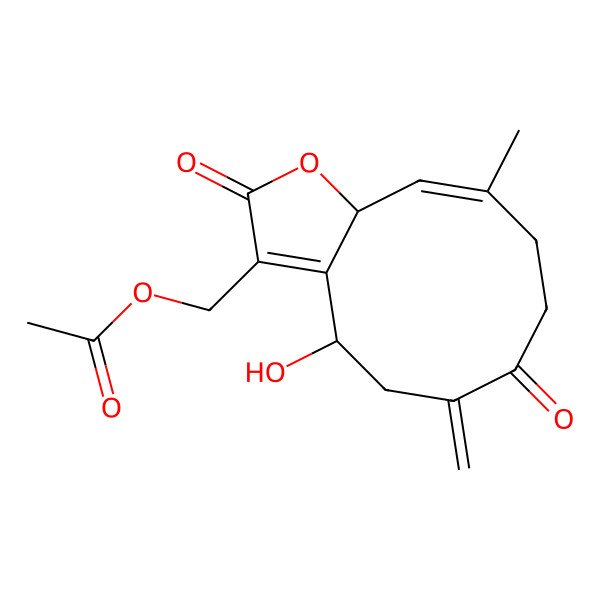 2D Structure of [(4S,10E,11aR)-4-hydroxy-10-methyl-6-methylidene-2,7-dioxo-5,8,9,11a-tetrahydro-4H-cyclodeca[b]furan-3-yl]methyl acetate