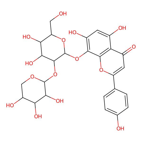 2D Structure of 8-[(2S,3R,4S,5S,6R)-4,5-dihydroxy-6-(hydroxymethyl)-3-[(2S,3R,4S,5R)-3,4,5-trihydroxyoxan-2-yl]oxyoxan-2-yl]oxy-5,7-dihydroxy-2-(4-hydroxyphenyl)chromen-4-one