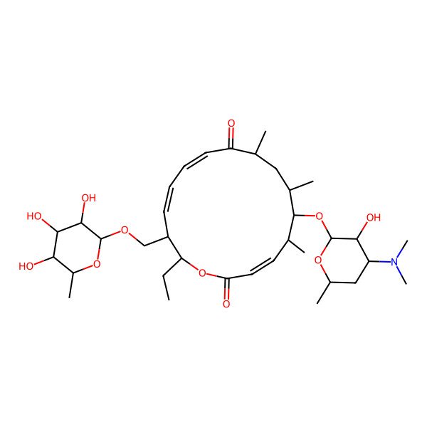 2D Structure of 6-[4-(Dimethylamino)-3-hydroxy-6-methyloxan-2-yl]oxy-16-ethyl-5,7,9-trimethyl-15-[(3,4,5-trihydroxy-6-methyloxan-2-yl)oxymethyl]-1-oxacyclohexadeca-3,11,13-triene-2,10-dione