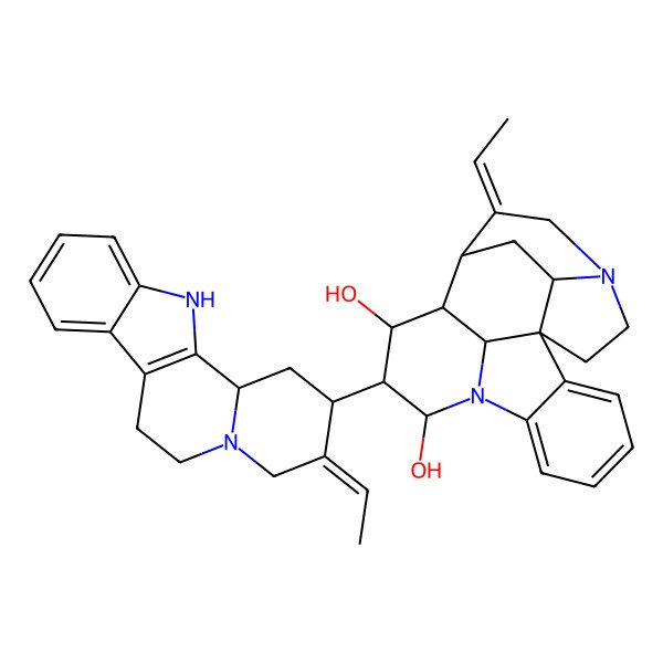 2D Structure of (1R,9S,10S,11S,12R,13R,14E,19S,21S)-10-[(2R,3E,12bS)-3-ethylidene-2,4,6,7,12,12b-hexahydro-1H-indolo[2,3-a]quinolizin-2-yl]-14-ethylidene-8,16-diazahexacyclo[11.5.2.11,8.02,7.016,19.012,21]henicosa-2,4,6-triene-9,11-diol