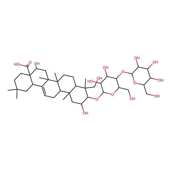 2D Structure of (4aR,5R,6aR,6aS,6bR,8aR,9R,10R,11S,12aR,14bS)-10-[(2R,3R,4R,5S,6R)-3,4-dihydroxy-6-(hydroxymethyl)-5-[(2S,3R,4S,5S,6R)-3,4,5-trihydroxy-6-(hydroxymethyl)oxan-2-yl]oxyoxan-2-yl]oxy-5,11-dihydroxy-9-(hydroxymethyl)-2,2,6a,6b,9,12a-hexamethyl-1,3,4,5,6,6a,7,8,8a,10,11,12,13,14b-tetradecahydropicene-4a-carboxylic acid