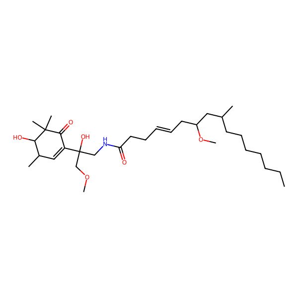 2D Structure of N-[2-hydroxy-2-(4-hydroxy-3,5,5-trimethyl-6-oxocyclohexen-1-yl)-3-methoxypropyl]-7-methoxy-9-methylhexadec-4-enamide