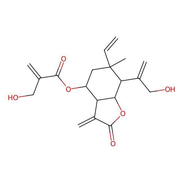 2D Structure of [(3aR,6R,7S,7aR)-6-ethenyl-7-(3-hydroxyprop-1-en-2-yl)-6-methyl-3-methylidene-2-oxo-4,5,7,7a-tetrahydro-3aH-1-benzofuran-4-yl] 2-(hydroxymethyl)prop-2-enoate