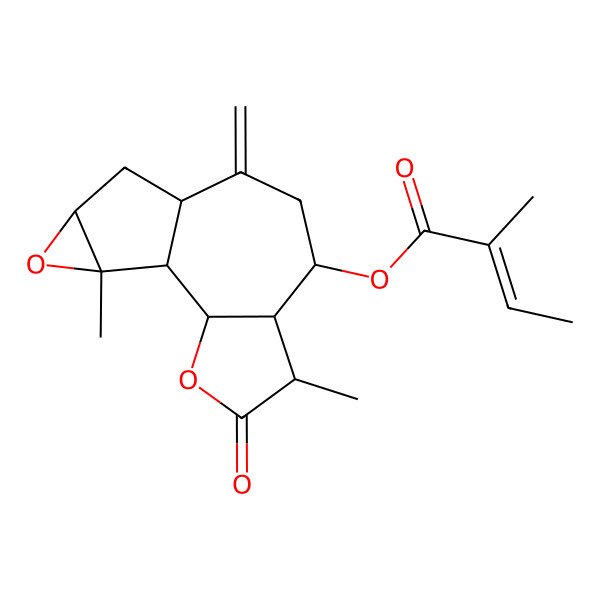 2D Structure of (5,14-Dimethyl-9-methylidene-4-oxo-3,13-dioxatetracyclo[8.4.0.02,6.012,14]tetradecan-7-yl) 2-methylbut-2-enoate