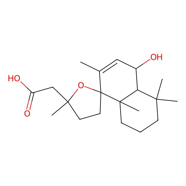 2D Structure of 2-(5-hydroxy-2',4,4,7,8a-pentamethylspiro[2,3,4a,5-tetrahydro-1H-naphthalene-8,5'-oxolane]-2'-yl)acetic acid