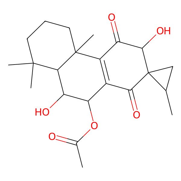 2D Structure of [(2'S,4aS,6R,7S,9S,10S,10aS)-6,10-dihydroxy-1,1,2',4a-tetramethyl-5,8-dioxospiro[3,4,6,9,10,10a-hexahydro-2H-phenanthrene-7,1'-cyclopropane]-9-yl] acetate