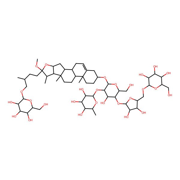 2D Structure of (2S,3R,4R,5R,6S)-2-[(2R,3R,4S,5S,6R)-5-[(2S,3R,4R,5S)-3,4-dihydroxy-5-[[(2R,3R,4S,5S,6R)-3,4,5-trihydroxy-6-(hydroxymethyl)oxan-2-yl]oxymethyl]oxolan-2-yl]oxy-4-hydroxy-6-(hydroxymethyl)-2-[[(1S,2S,4S,6R,7S,8R,9S,12S,13R,16S)-6-methoxy-7,9,13-trimethyl-6-[(3R)-3-methyl-4-[(2R,3R,4S,5S,6R)-3,4,5-trihydroxy-6-(hydroxymethyl)oxan-2-yl]oxybutyl]-5-oxapentacyclo[10.8.0.02,9.04,8.013,18]icos-18-en-16-yl]oxy]oxan-3-yl]oxy-6-methyloxane-3,4,5-triol