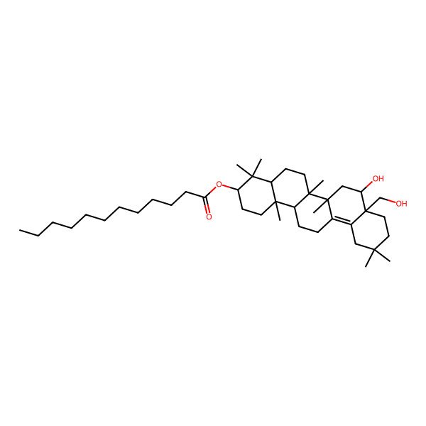 2D Structure of [8-Hydroxy-8a-(hydroxymethyl)-4,4,6a,6b,11,11,14b-heptamethyl-1,2,3,4a,5,6,7,8,9,10,12,13,14,14a-tetradecahydropicen-3-yl] dodecanoate