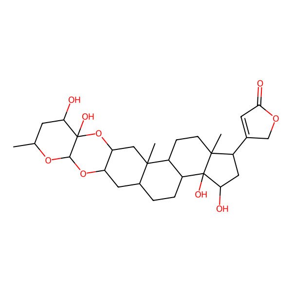 2D Structure of 3-[(1S,3R,5S,7R,9R,10S,12R,14S,15S,18R,19R,21R,22S,23R)-9,10,21,22-tetrahydroxy-7,14,18-trimethyl-4,6,11-trioxahexacyclo[12.11.0.03,12.05,10.015,23.018,22]pentacosan-19-yl]-2H-furan-5-one