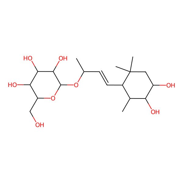 2D Structure of (2R,3R,4S,5S,6R)-2-[(E,2R)-4-[(1S,4R,5R,6S)-4,5-dihydroxy-2,2,6-trimethylcyclohexyl]but-3-en-2-yl]oxy-6-(hydroxymethyl)oxane-3,4,5-triol