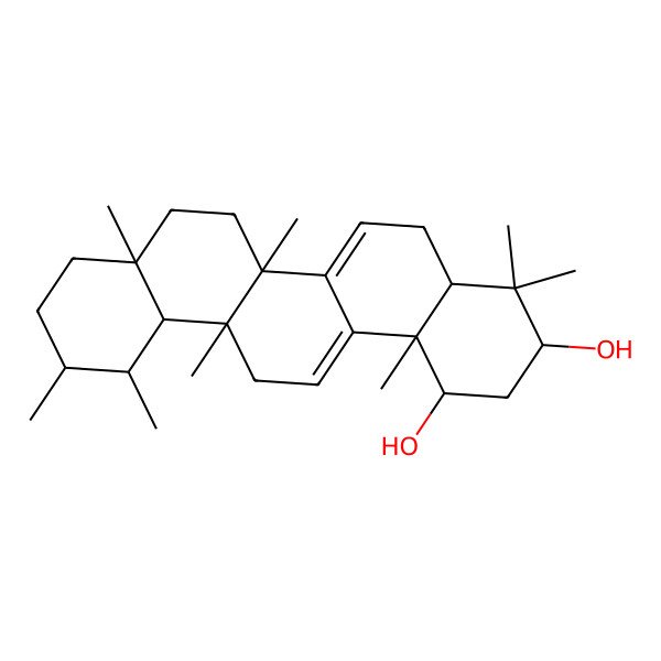2D Structure of (1S,3S,4aS,6aS,6bS,8aR,11R,12S,12aR,14bS)-4,4,6a,6b,8a,11,12,14b-octamethyl-2,3,4a,5,7,8,9,10,11,12,12a,13-dodecahydro-1H-picene-1,3-diol