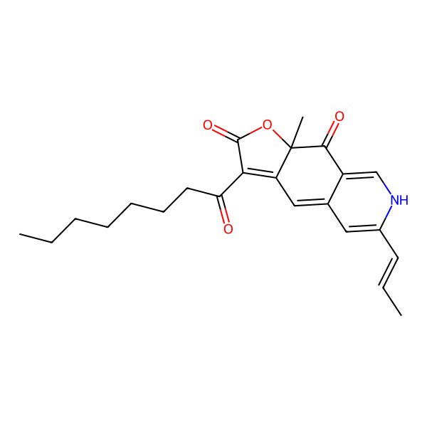 2D Structure of (9aR)-9a-methyl-3-octanoyl-6-[(E)-prop-1-enyl]-7H-furo[3,2-g]isoquinoline-2,9-dione