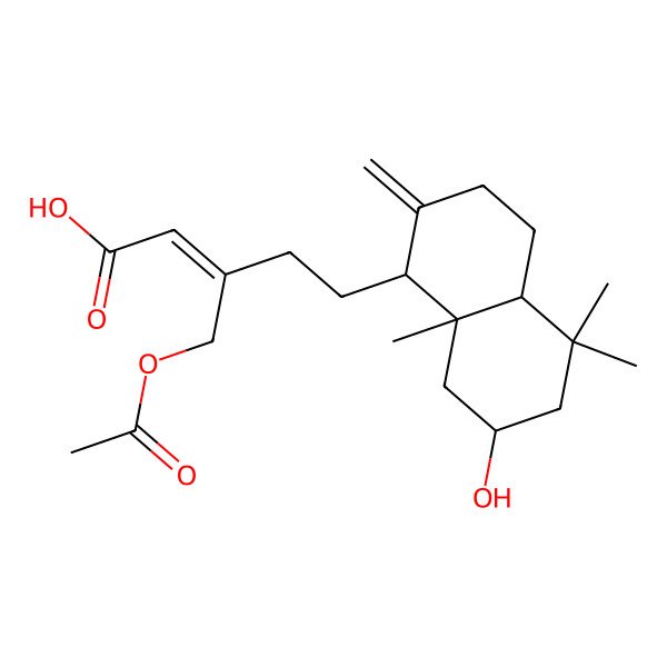 2D Structure of (E)-5-[(1R,4aR,7R,8aR)-7-hydroxy-5,5,8a-trimethyl-2-methylidene-3,4,4a,6,7,8-hexahydro-1H-naphthalen-1-yl]-3-(acetyloxymethyl)pent-2-enoic acid
