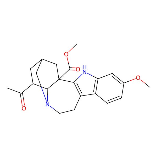 2D Structure of methyl (1S,15R,17S,18S)-17-acetyl-6-methoxy-3,13-diazapentacyclo[13.3.1.02,10.04,9.013,18]nonadeca-2(10),4(9),5,7-tetraene-1-carboxylate