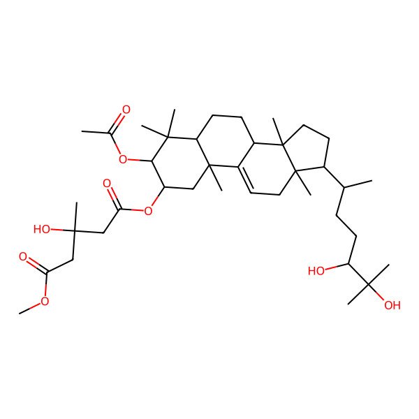 2D Structure of 1-O-[3-acetyloxy-17-(5,6-dihydroxy-6-methylheptan-2-yl)-4,4,10,13,14-pentamethyl-2,3,5,6,7,8,12,15,16,17-decahydro-1H-cyclopenta[a]phenanthren-2-yl] 5-O-methyl 3-hydroxy-3-methylpentanedioate