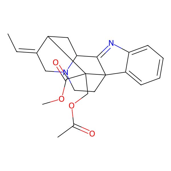 2D Structure of methyl (1S,10S,12R,18R)-18-(acetyloxymethyl)-13-ethylidene-8,15-diazapentacyclo[10.5.1.01,9.02,7.010,15]octadeca-2,4,6,8-tetraene-18-carboxylate