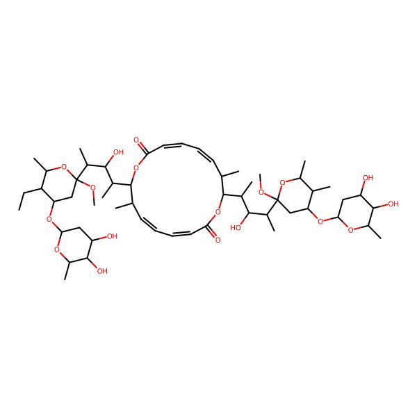 2D Structure of 8-[4-[4-(4,5-Dihydroxy-6-methyloxan-2-yl)oxy-5-ethyl-2-methoxy-6-methyloxan-2-yl]-3-hydroxypentan-2-yl]-16-[4-[4-(4,5-dihydroxy-6-methyloxan-2-yl)oxy-2-methoxy-5,6-dimethyloxan-2-yl]-3-hydroxypentan-2-yl]-7,15-dimethyl-1,9-dioxacyclohexadeca-3,5,11,13-tetraene-2,10-dione