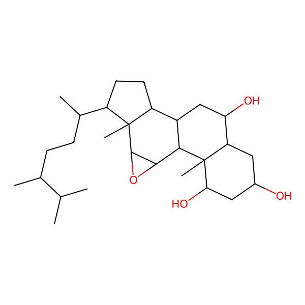 2D Structure of 6-(5,6-Dimethylheptan-2-yl)-5,18-dimethyl-3-oxapentacyclo[8.8.0.02,4.05,9.013,18]octadecane-12,15,17-triol
