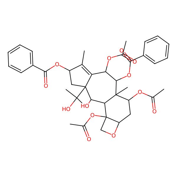 2D Structure of [(1R,2S,3S,5S,8R,9R,10S,11S,13R,16S)-8,11,16-triacetyloxy-9-benzoyloxy-2-hydroxy-3-(2-hydroxypropan-2-yl)-6,10-dimethyl-14-oxatetracyclo[8.6.0.03,7.013,16]hexadec-6-en-5-yl] benzoate
