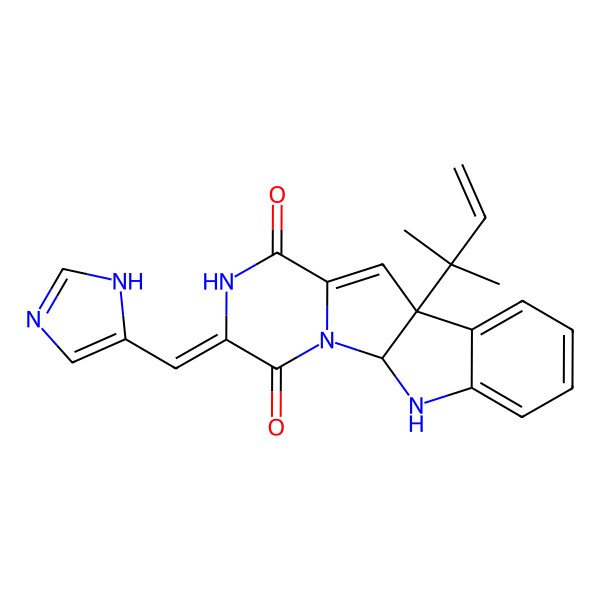 2D Structure of 4-(1H-imidazol-5-ylmethylidene)-9-(2-methylbut-3-en-2-yl)-2,5,16-triazatetracyclo[7.7.0.02,7.010,15]hexadeca-7,10,12,14-tetraene-3,6-dione