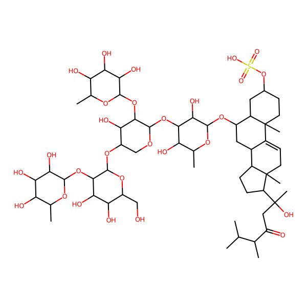 2D Structure of [(3S,5S,6S,8S,10S,13S,14S,17S)-6-[(2R,3R,4S,5R,6R)-4-[(2S,3R,4S,5R)-5-[(2S,3R,4S,5R,6R)-4,5-dihydroxy-6-(hydroxymethyl)-3-[(2S,3R,4S,5S,6R)-3,4,5-trihydroxy-6-methyloxan-2-yl]oxyoxan-2-yl]oxy-4-hydroxy-3-[(2R,3S,4R,5R,6S)-3,4,5-trihydroxy-6-methyloxan-2-yl]oxyoxan-2-yl]oxy-3,5-dihydroxy-6-methyloxan-2-yl]oxy-17-[(2R,5R)-2-hydroxy-5,6-dimethyl-4-oxoheptan-2-yl]-10,13-dimethyl-2,3,4,5,6,7,8,12,14,15,16,17-dodecahydro-1H-cyclopenta[a]phenanthren-3-yl] hydrogen sulfate