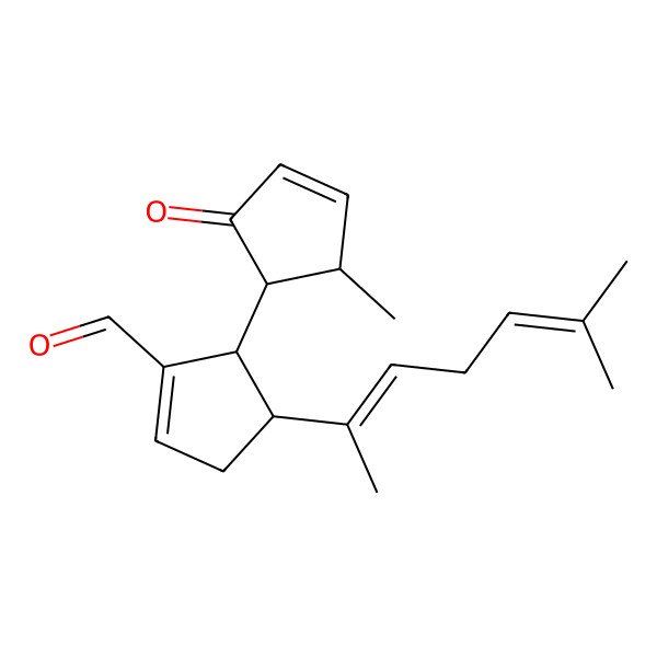 2D Structure of (4R,5S)-4-[(2Z)-6-methylhepta-2,5-dien-2-yl]-5-[(1S,2R)-2-methyl-5-oxocyclopent-3-en-1-yl]cyclopentene-1-carbaldehyde
