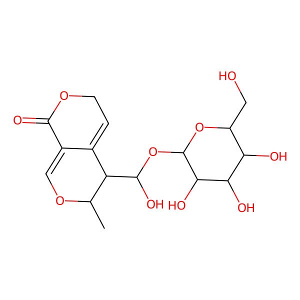 2D Structure of 4-[hydroxy-[(2S,3R,4S,5S,6R)-3,4,5-trihydroxy-6-(hydroxymethyl)oxan-2-yl]oxymethyl]-3-methyl-4,6-dihydro-3H-pyrano[3,4-c]pyran-8-one
