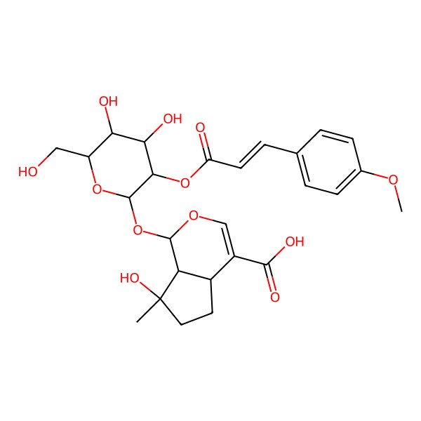 2D Structure of 1-[4,5-dihydroxy-6-(hydroxymethyl)-3-[3-(4-methoxyphenyl)prop-2-enoyloxy]oxan-2-yl]oxy-7-hydroxy-7-methyl-4a,5,6,7a-tetrahydro-1H-cyclopenta[c]pyran-4-carboxylic acid