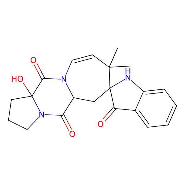 2D Structure of 3-hydroxy-12,12-dimethylspiro[1,7-diazatricyclo[7.5.0.03,7]tetradec-13-ene-11,2'-1H-indole]-2,3',8-trione