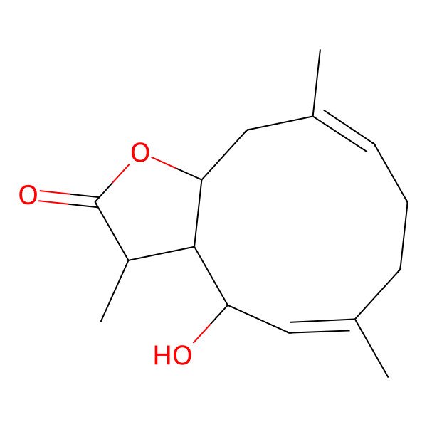 2D Structure of (3R,3aS,4R,5E,9E,11aS)-4-hydroxy-3,6,10-trimethyl-3a,4,7,8,11,11a-hexahydro-3H-cyclodeca[b]furan-2-one